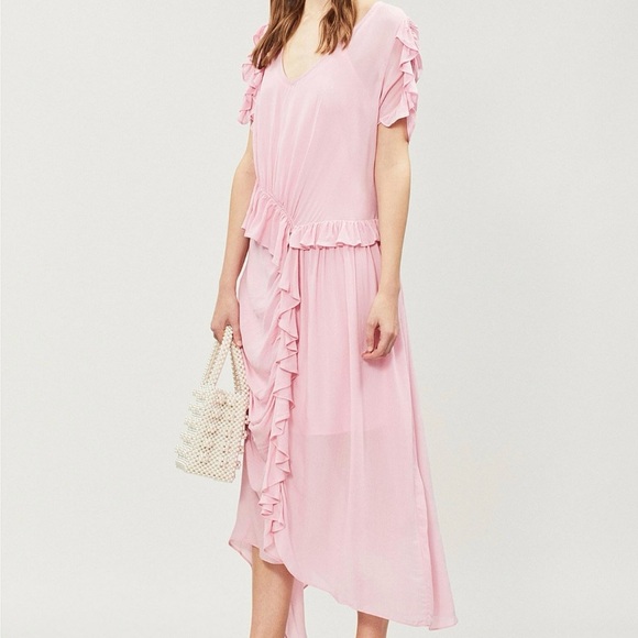 Preen Line Ayaka Ruffled Asymmetrical Crepe Dress in Pink, Size Small - Picture 1 of 16